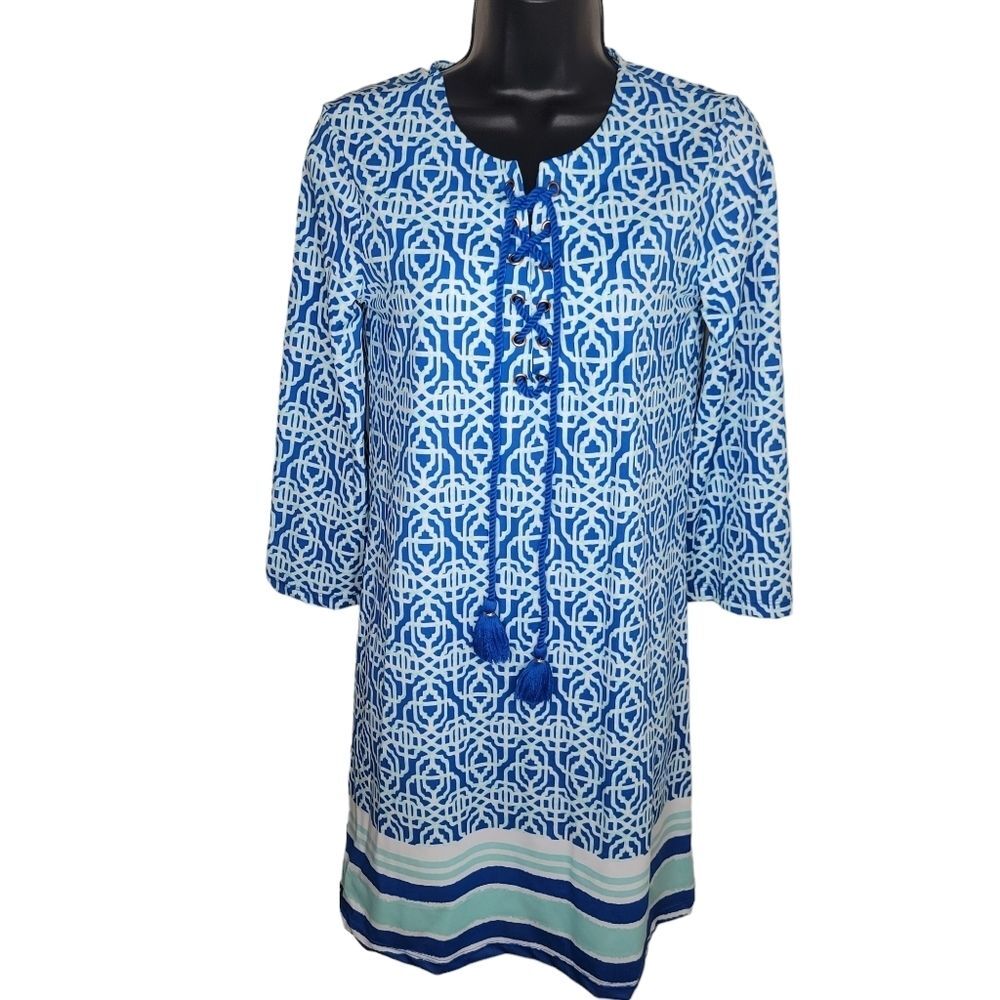 Cabana Life x Talbots Blue Lattic Swimsuit Coverup dress size Xs